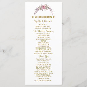 Elegant Blush Floral Gold Frame Wedding Program Programme