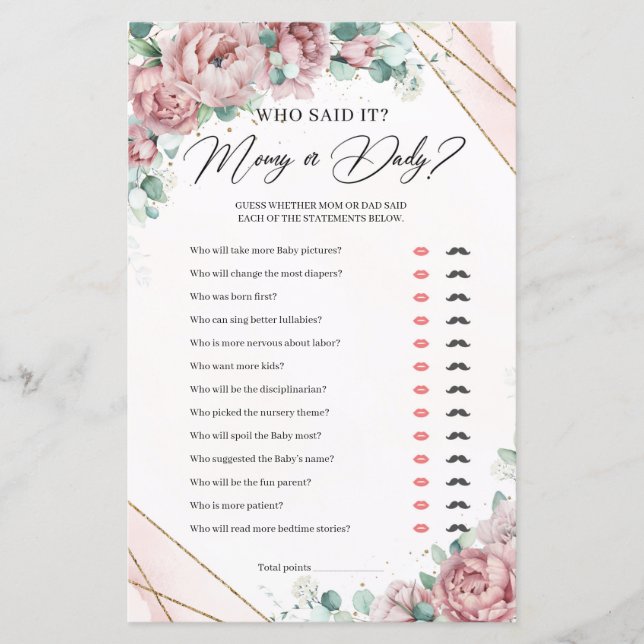 Elegant blush floral gold greenery Mummy or Daddy  (Front)