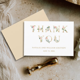 Elegant Blush Floral Gold Letters Thank You Card