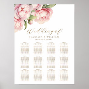 Elegant Blush Floral Gold White Wedding Seating  Poster