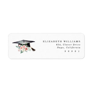 Elegant Blush Floral Graduation Hat Address Label