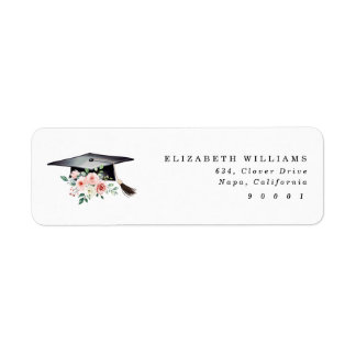 Elegant Blush Floral Graduation Hat Address Label 