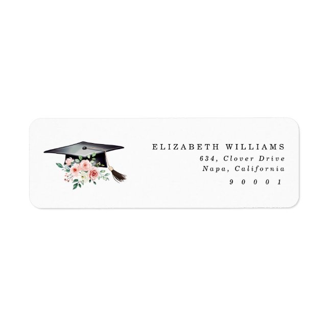 Elegant Blush Floral Graduation Hat Address Label  (Front)