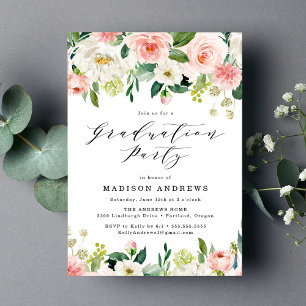 Elegant Blush Floral Graduation Party Invitation