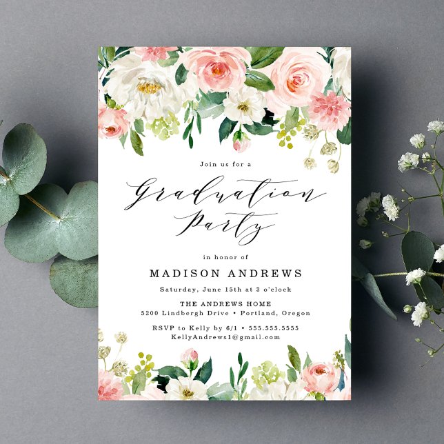 Elegant Blush Floral Graduation Party Invitation (Creator Uploaded)