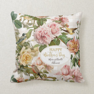 Elegant Blush Floral Happy Mothers Day Vintage Cushion