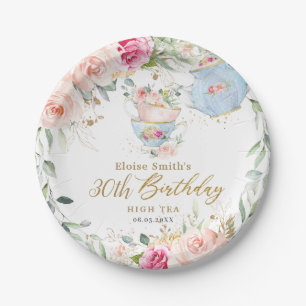 Elegant Blush Floral High Tea Party Birthday Paper Plate