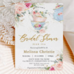 Elegant Blush Floral High Tea Party Bridal Shower Invitation<br><div class="desc">Personalise this elegant tea party bridal shower invitation with your own wording easily and quickly, simply press the customise it button to further re-arrange and format the style and placement of the text.  This chic invitation features a pretty baby blue teapot, tea cups, beautiful watercolor blush pink roses and dainty...</div>