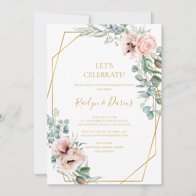 Elegant Blush Floral | Let's Celebrate Invitation (Front)