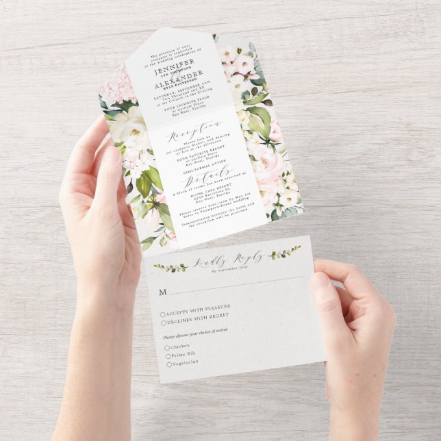 Elegant Blush Floral & lEucalyptus Wedding All In One Invitation (Tearaway)