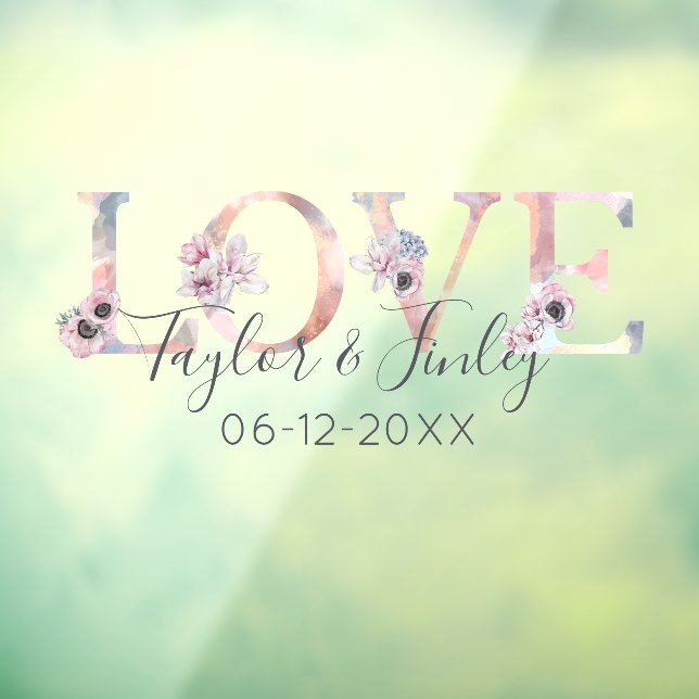 Elegant Blush Floral Love Personalised Wedding  Window Cling (Sheet 3)