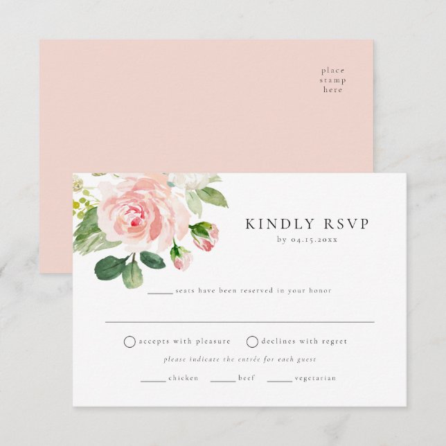 Elegant Blush Floral Meal Choice RSVP Postcard (Front/Back)