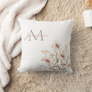 Elegant Blush Floral Monogram Cushion
