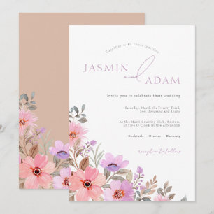 Elegant Blush Floral Monogram Wedding Invitation