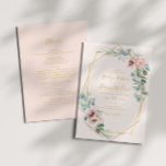 Elegant Blush Floral | Pastel All In One Wedding Invitation<br><div class="desc">This elegant blush floral | pastel all in one wedding invitation is perfect for your boho, pink spring botanical wedding. Design features a gold foil frame accompanied by a simple watercolor peach champagne rose, minimalist sage green eucalyptus greenery, and a modern unique neutral, coral poppy wildflower. The design is one...</div>