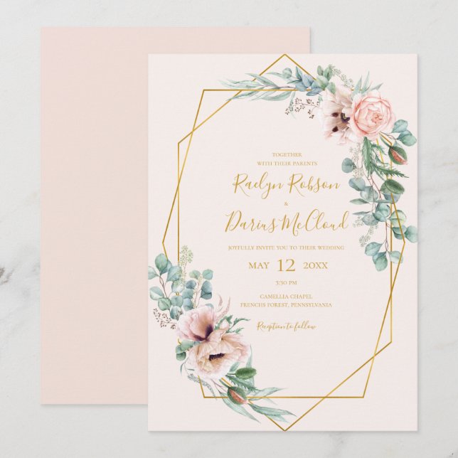 Elegant Blush Floral | Pastel Casual Wedding Invitation (Front/Back)