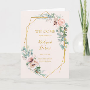 Elegant Blush Floral   Pastel Folded Wedding Programme