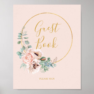 Elegant Blush Floral   Pastel Guest Book Sign