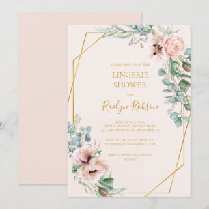 Elegant Blush Floral   Pastel Lingerie Shower Invitation