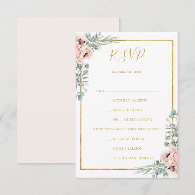 Elegant Blush Floral Pastel Menu Choice RSVP Card (Front/Back)