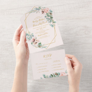 Elegant Blush Floral Pastel Seal And Send All In One Invitation