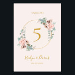 Elegant Blush Floral | Pastel Table Number<br><div class="desc">This elegant blush floral | pastel table number is perfect for your boho, pink spring botanical wedding. Design features a gold foil frame accompanied by a simple watercolor peach champagne rose, minimalist sage green eucalyptus greenery, and a modern unique neutral, coral poppy wildflower. The design is one of luxury, ideal...</div>
