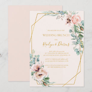 Elegant Blush Floral   Pastel Wedding Brunch Invitation