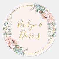 Elegant Blush Floral Pastel Wedding Envelope Seals