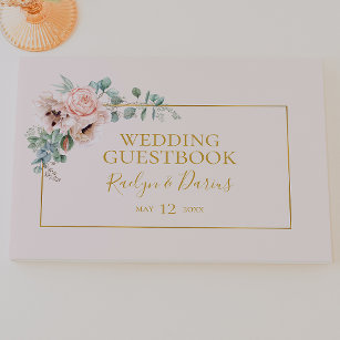 Elegant Blush Floral   Pastel Wedding Guest Book