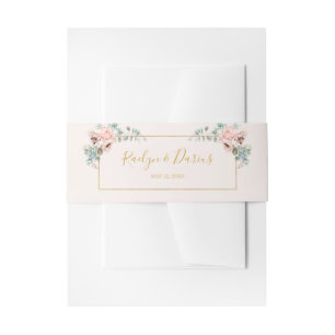 Elegant Blush Floral   Pastel Wedding Invitation Belly Band
