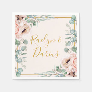 Elegant Blush Floral   Pastel Wedding Napkins