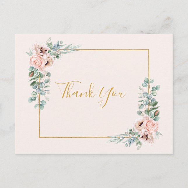 Elegant Blush Floral | Pastel Wedding Thank You Postcard (Front)