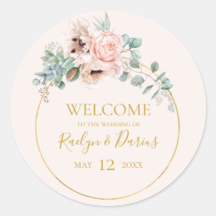 Elegant Blush Floral   Pastel Wedding Welcome Classic Round Sticker