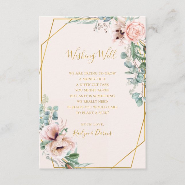Elegant Blush Floral | Pastel Wedding Wishing Well Enclosure Card (Front)