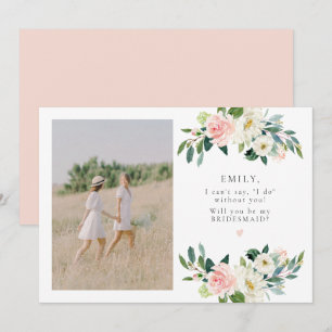 Elegant Blush Floral Photo Bridesmaid Proposal Invitation