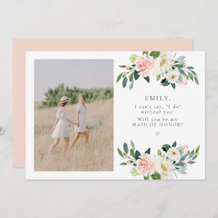 Elegant Blush Floral Photo Maid of Honour Proposal Invitation