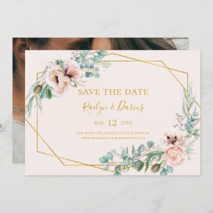 Elegant Blush Floral Photo Pastel Horizontal Sav Save The Date