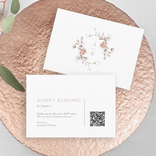 Elegant Blush Floral QR Code RSVP Card (Creator Uploaded)