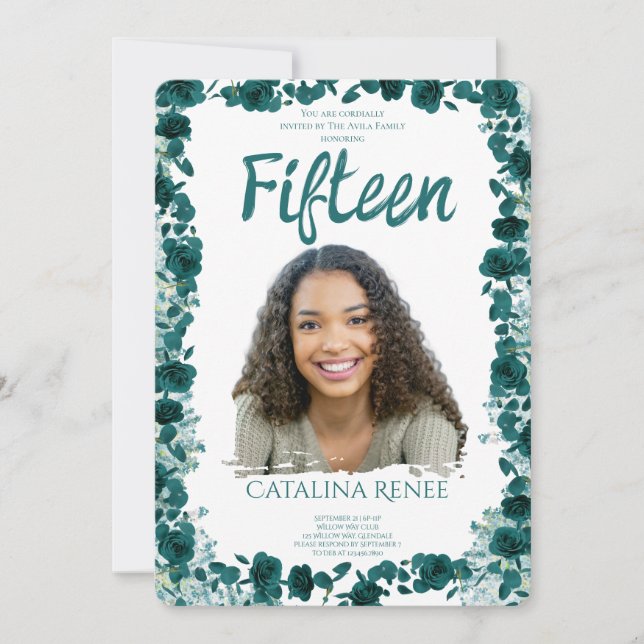 Elegant Blush Floral Quinceañera Invitation (Front)