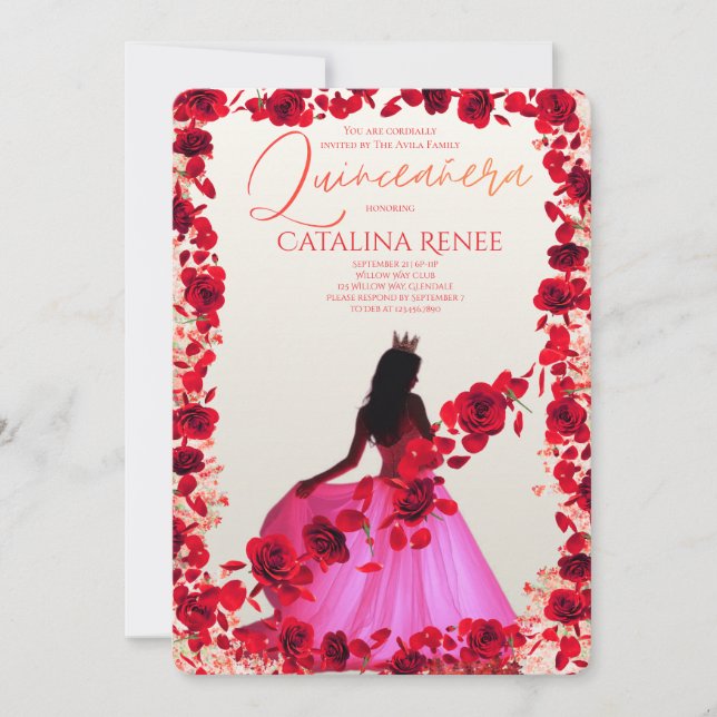 Elegant Blush Floral Quinceañera Invitation (Front)
