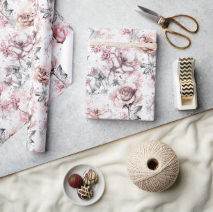 Elegant Blush Floral Rose Wrapping Paper
