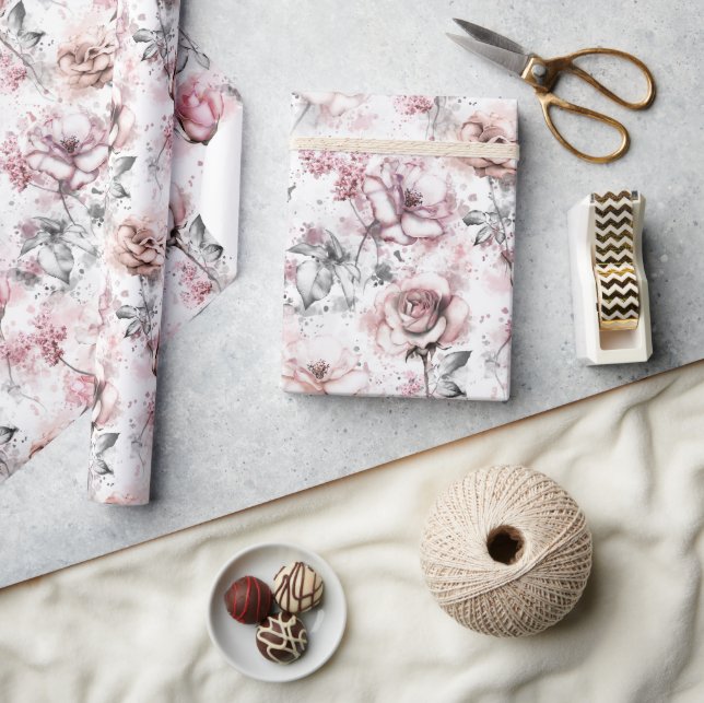 Elegant Blush Floral Rose Wrapping Paper (Crafts)