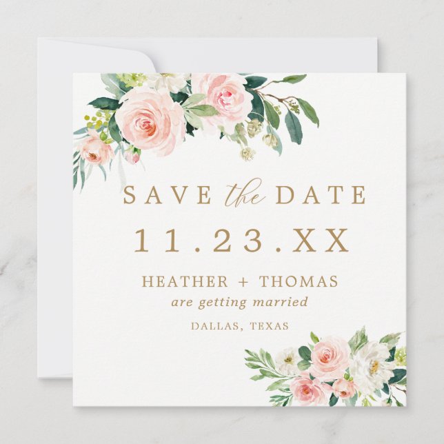 Elegant Blush Floral Save the Date Square Invitation (Front)