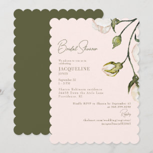 Elegant Blush Floral Scalloped Bridal Shower Invitation