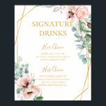 Elegant Blush Floral | Signature Drinks Sign<br><div class="desc">This elegant blush floral | signature drinks sign is perfect for your boho, pink spring botanical wedding. Design features a gold foil frame accompanied by a simple watercolor peach champagne rose, minimalist sage green eucalyptus greenery, and a modern unique neutral, coral poppy wildflower. The design is one of luxury, ideal...</div>
