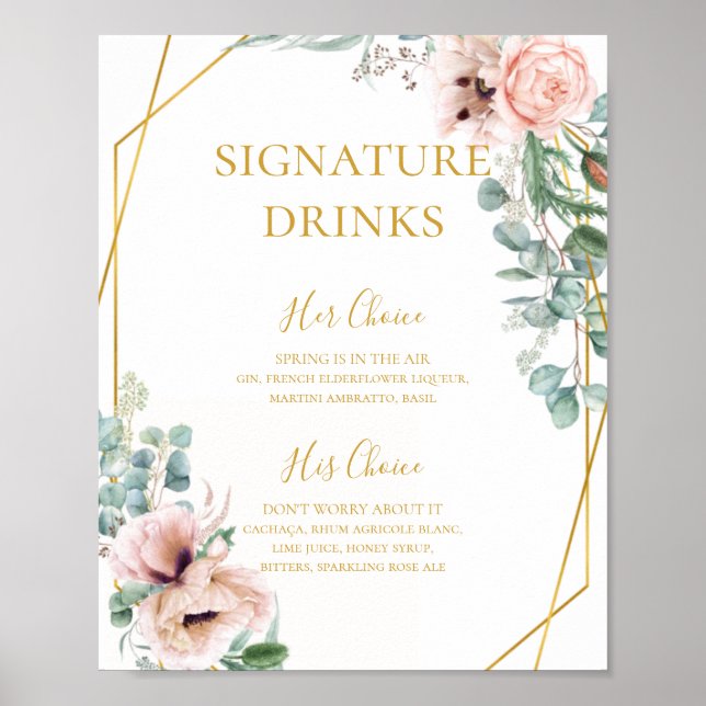 Elegant Blush Floral | Signature Drinks Sign (Front)