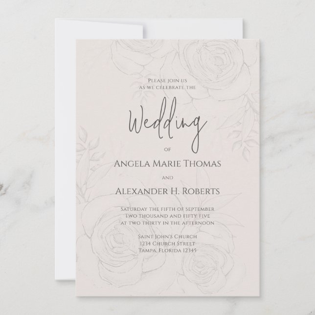 Elegant Blush Floral Soft Romantic Calligraphy Invitation (Front)