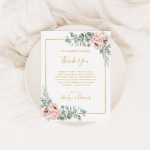 Elegant Blush Floral   Thank You Reception Card