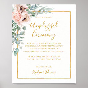 Elegant Blush Floral   Unplugged Ceremony Sign