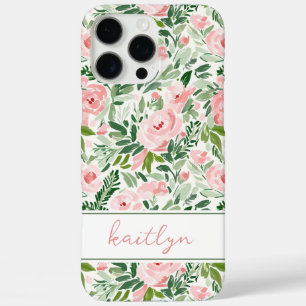 Elegant Blush Floral Watercolor Personalised iPhone 16 Pro Max Case